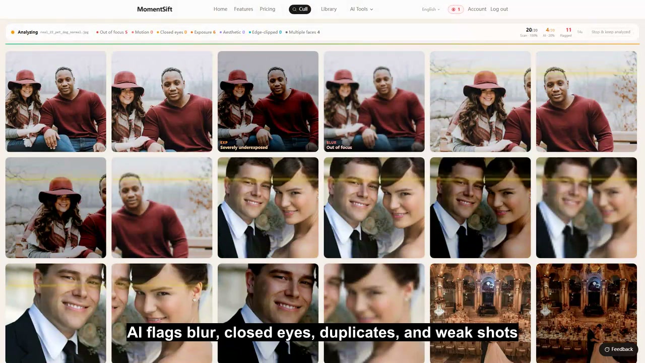 MomentSift flags problem photos, compares similar shots, and selects a keeper.